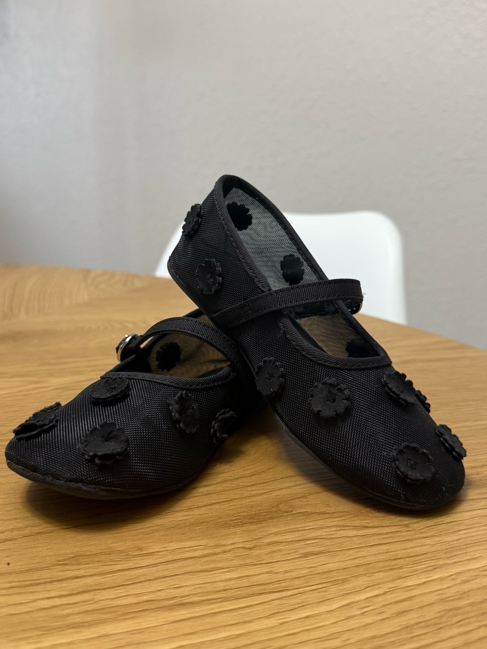 Zara Black Mary Jane Shoes with Floral Appliqués